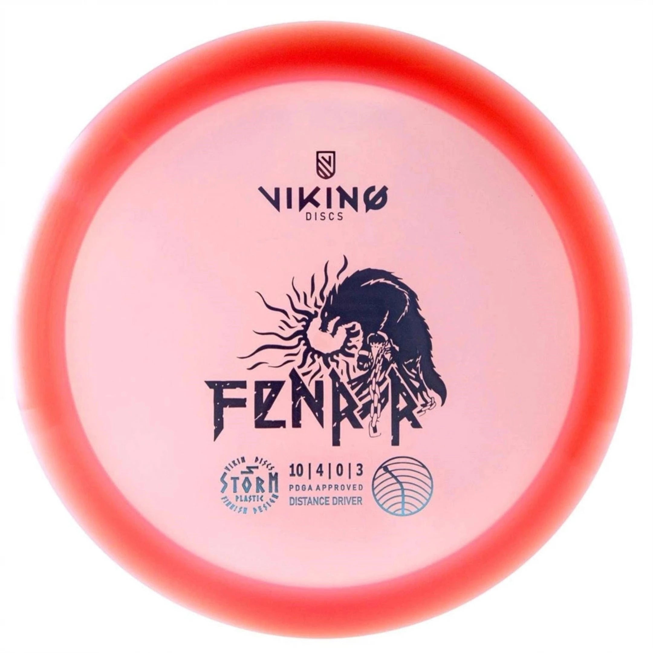 Red and pink disc with logo and text.